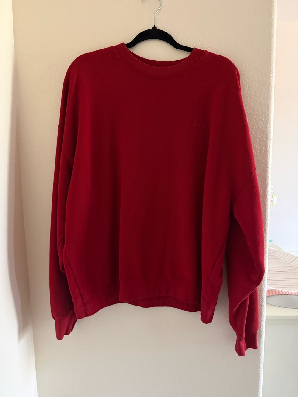 Anine Bing Red Ribbed Crewneck Sweatshirt